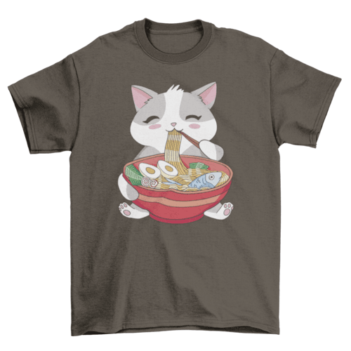 Cat animal eating ramen t-shirt - Big J's Showstoppin' Store